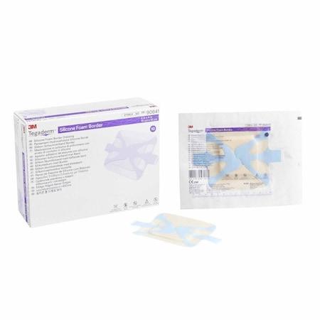 3M Tegaderm Foam Dressing 4 X 4 Inch With Border Film Backing Silicone Adhesive Square Sterile, 10PK 90641